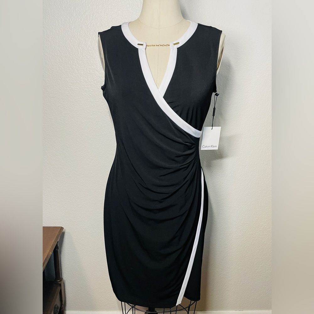 Calvin Klein Black & White Womens Dress with Gold Accent